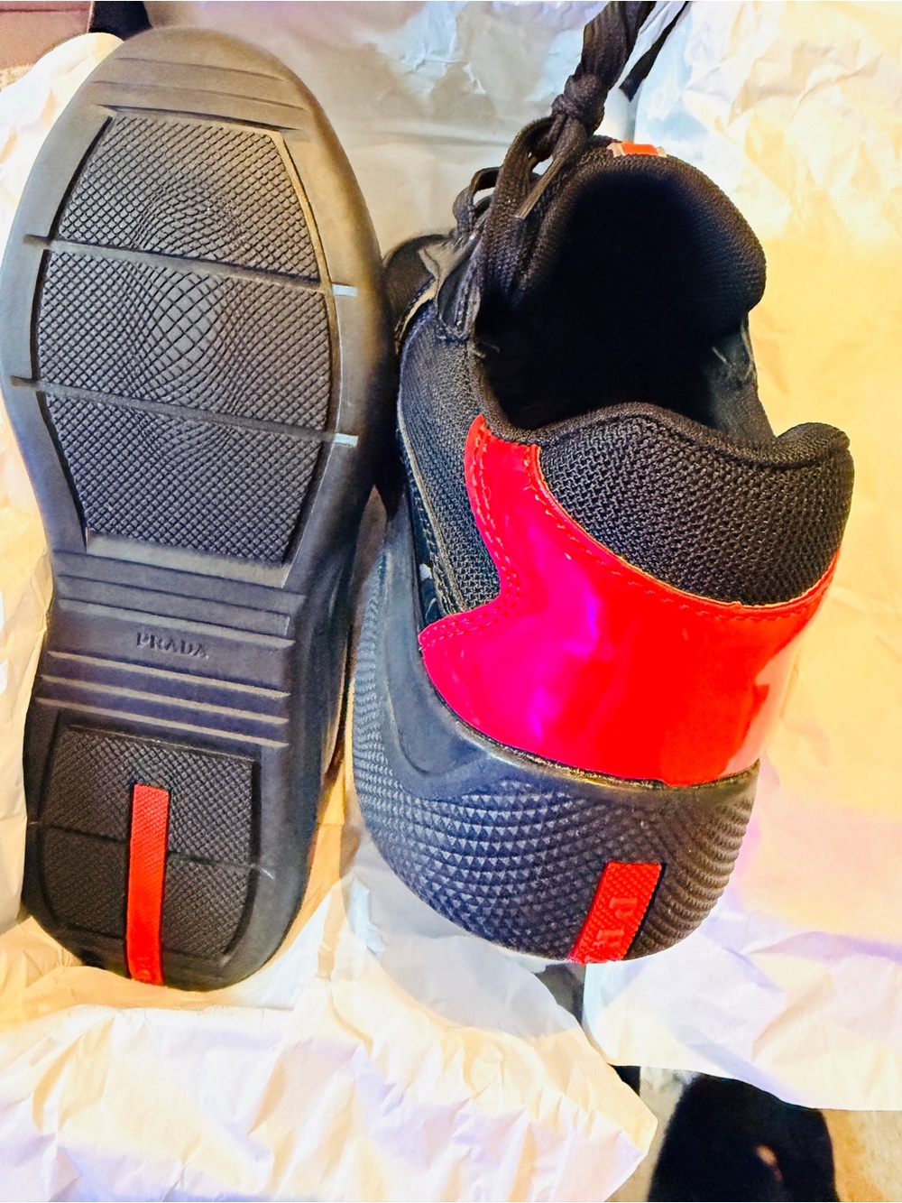 Prada Men’s Black Sneakers with Red Heel Accents - Picture 6 of 11